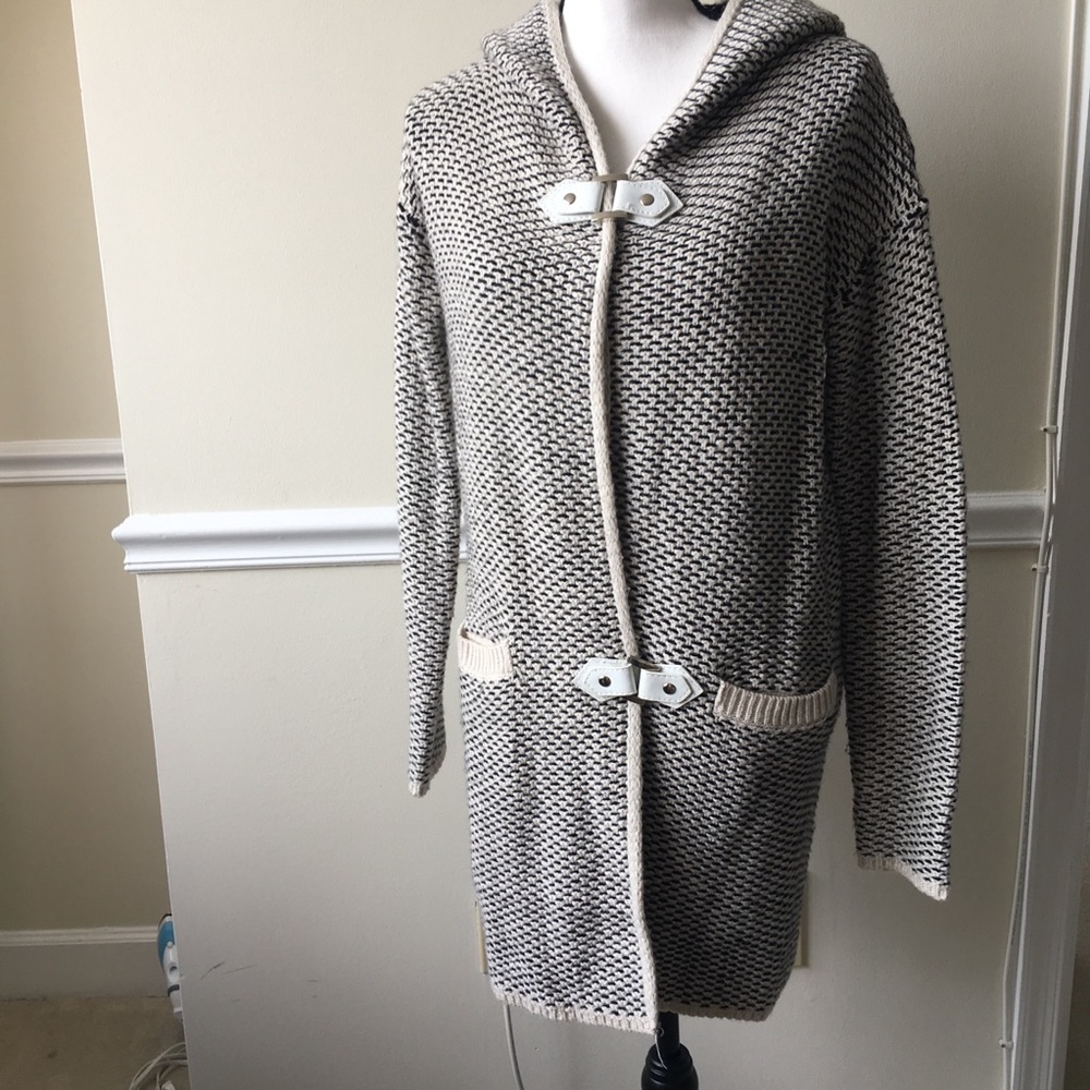 Check grid grey sweater coat tunic cardigan